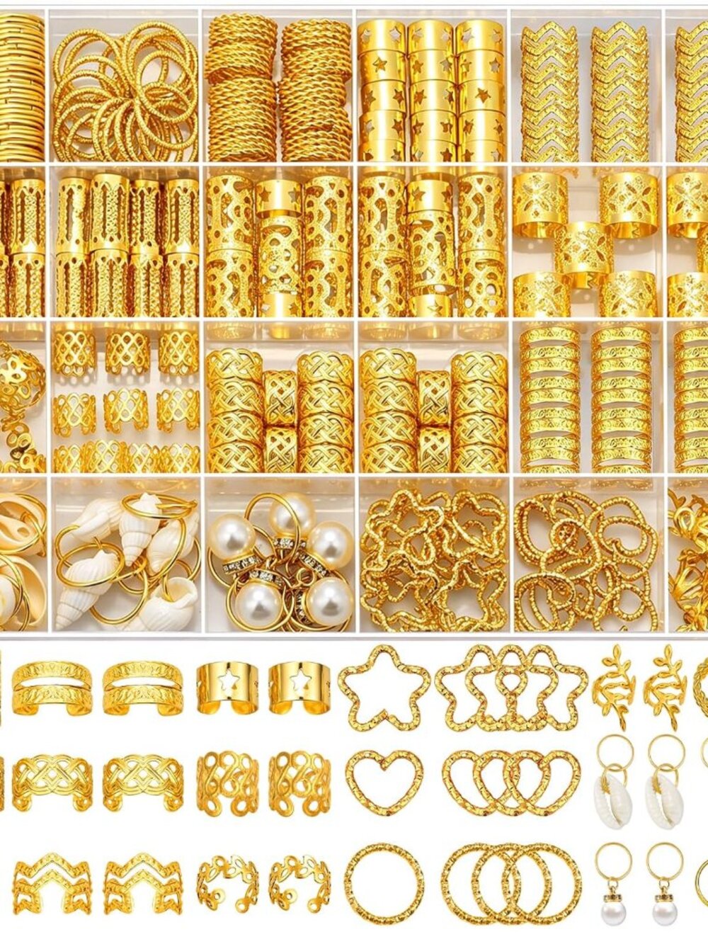 320PCS Gold Hair Jewelry for Braids, Loc Jewelry and Dreadlock Accessories 8 Sty